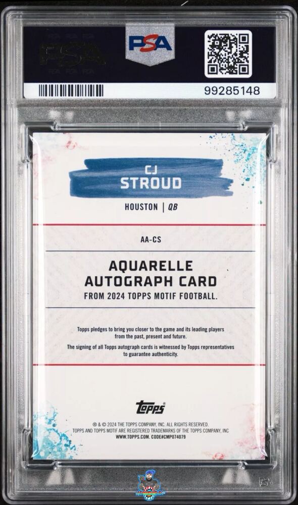 Back of 2023 Topps Motif Aquarelle Autographs CJ Stroud #AACS /99