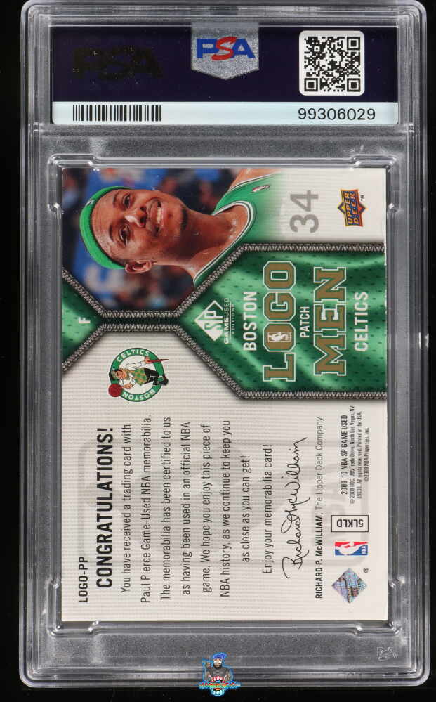 Back of 2009 SP Game Used Logo Men Paul Pierce #LOGOPP /14