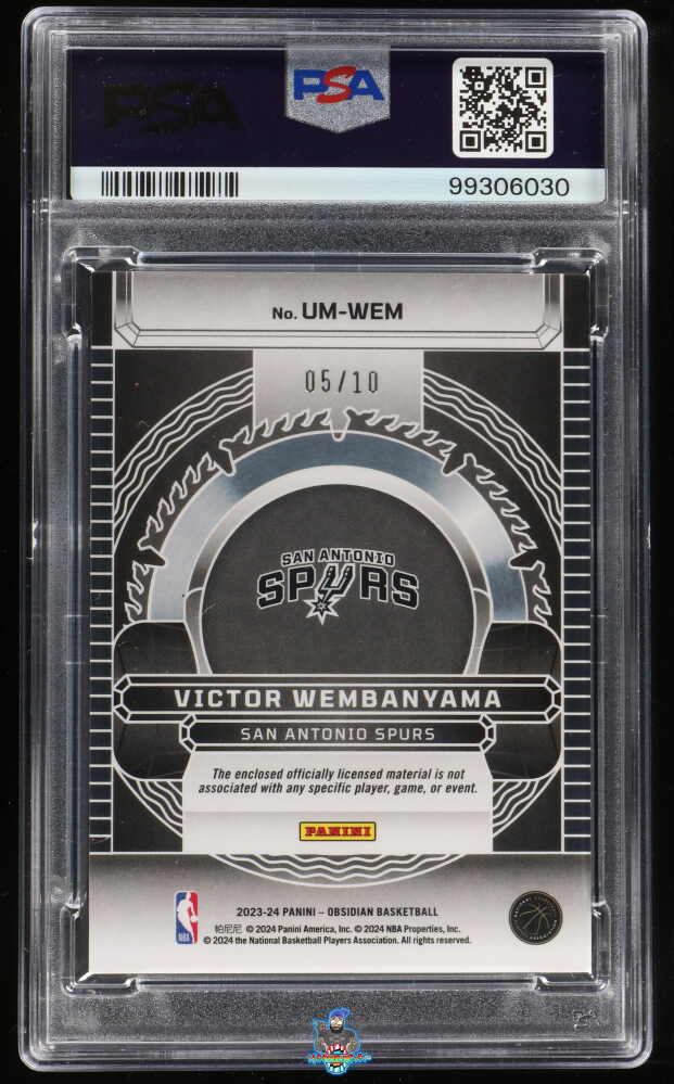 Back of 2023 Panini Obsidian Unbreakable Memorabilia Gold Flood Victor Wembanyama #8 /10