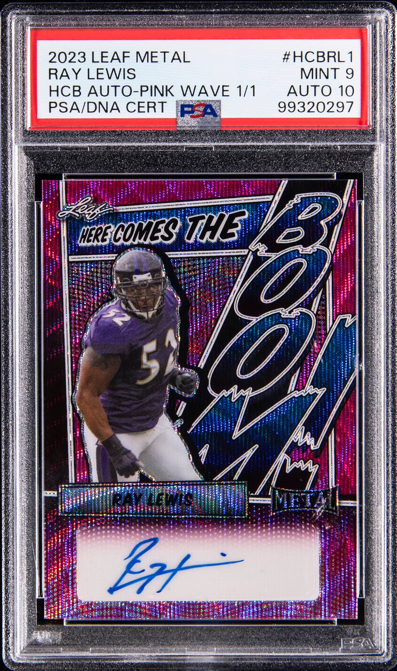 2023 Leaf Metal Here Comes the Boom Autographs Hcb Auto-Pink Wave 1/1 Ray Lewis #HCBRL1
