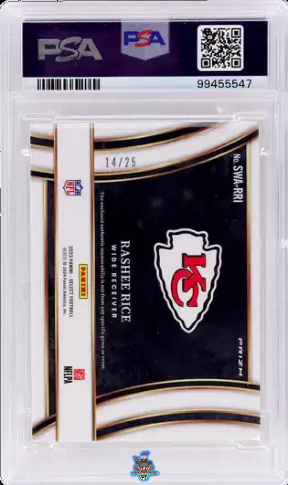 Back of 2023 Panini Select Jumbo Rookie Swatch Tie Dye Prizm Rashee Rice #SWARRI /25