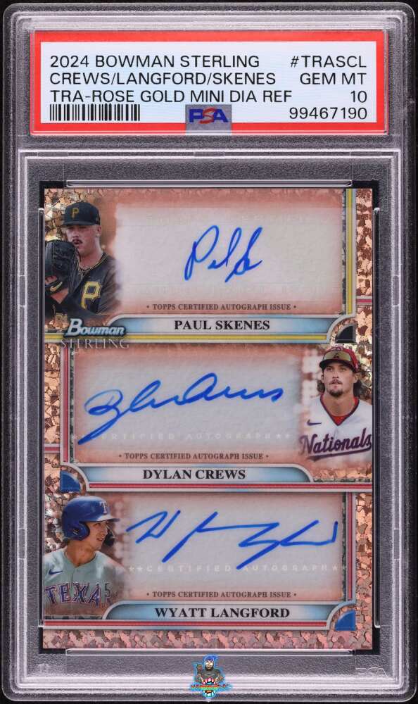 2024 Bowman Sterling Triple Refractor Autographs Tra-Rose Gold Mini Dia Ref Crews/Langford/Skenes #TRASCL