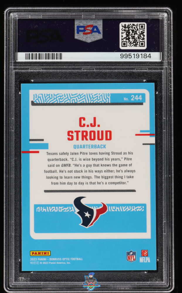 Back of 2023 Donruss Optic Rated Rookie CJ Stroud #244
