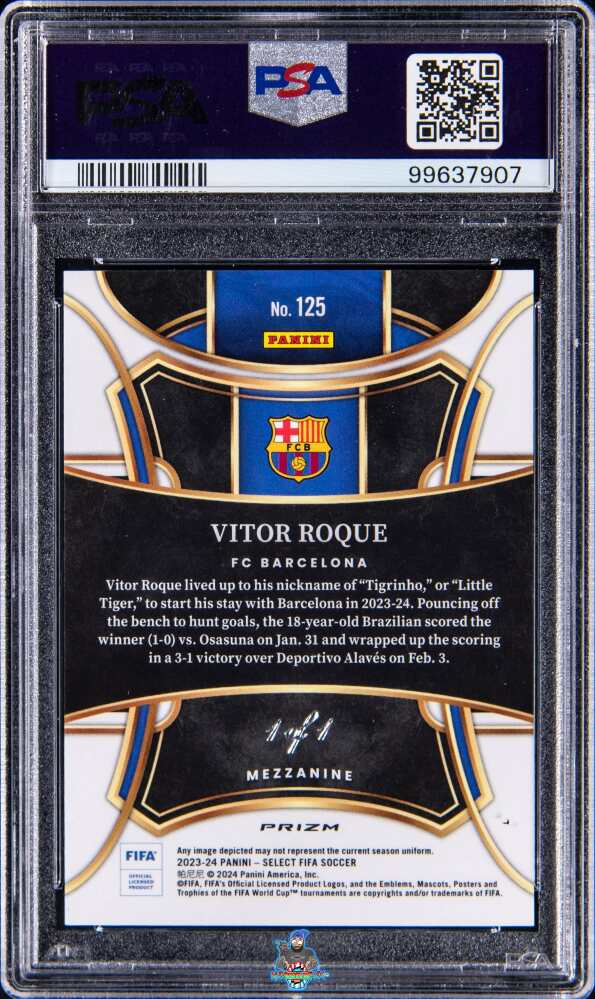 Back of 2023 Panini Select Fifa Black 1/1 Vitor Roque #125