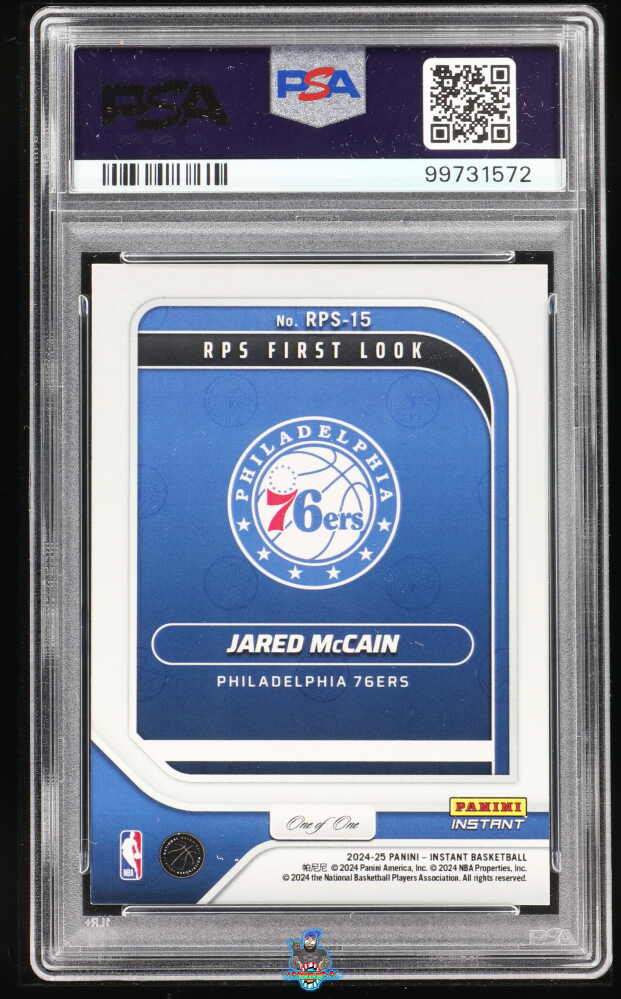 Back of 2024 Panini Instant Rps First Look Blue Viper Jared Mccain #15 /1