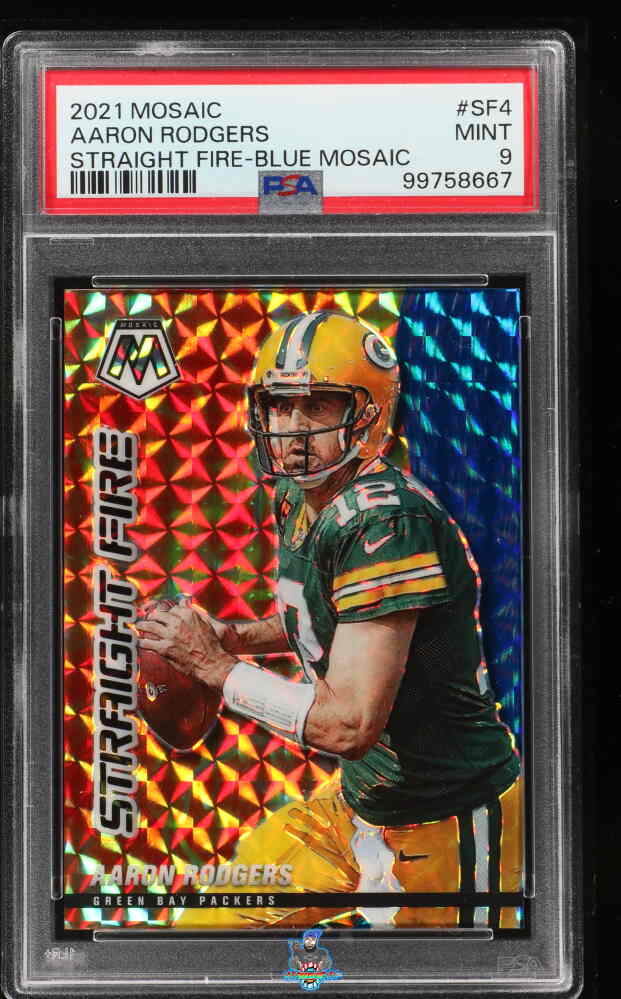 2021 Panini Mosaic Straight Fire Blue Mosaic Aaron Rodgers #4 /99