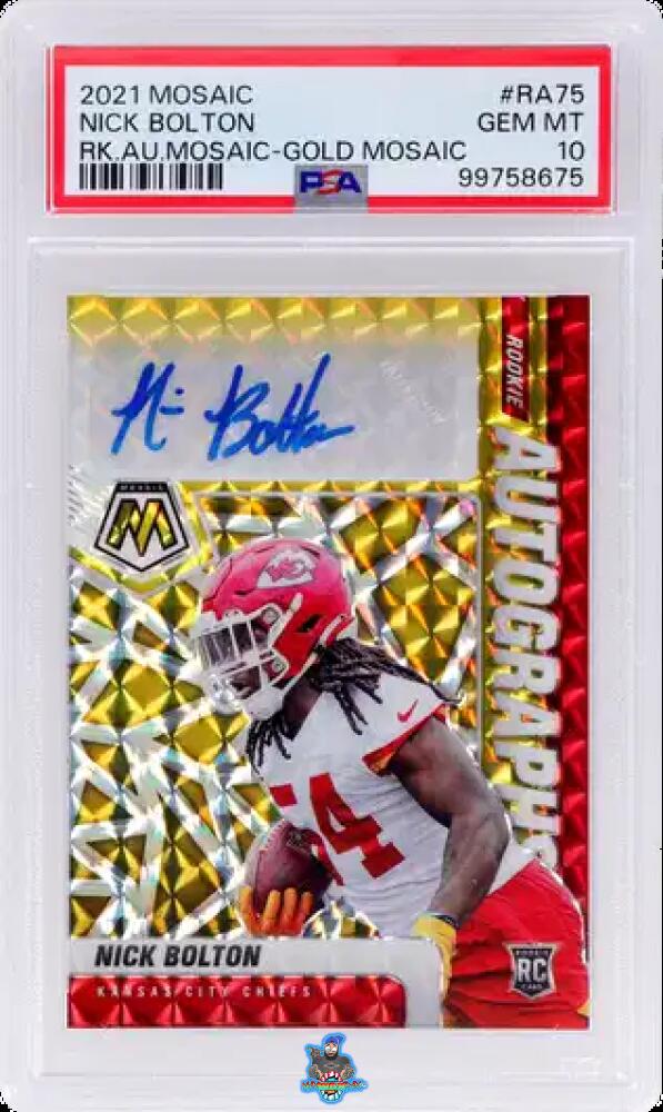 2021 Panini Mosaic Rookie Autographs Gold Mosaic Nick Bolton #75 /10