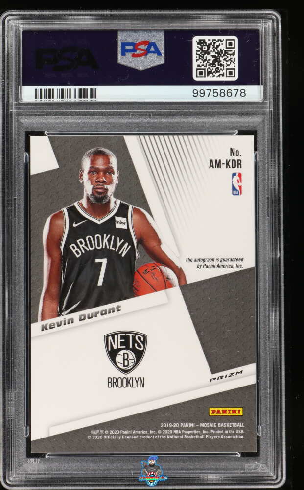 Back of 2019 Panini Mosaic Autograph Mosaic Kevin Durant #34