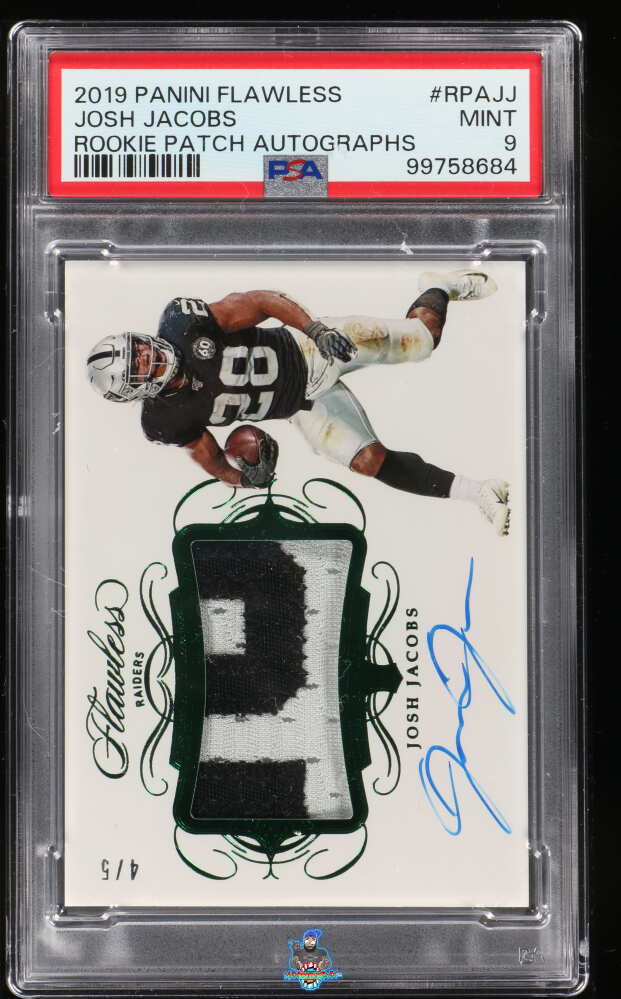 2019 Panini Flawless Rookie Patch Autograph Emerald Josh Jacobs #2 /5