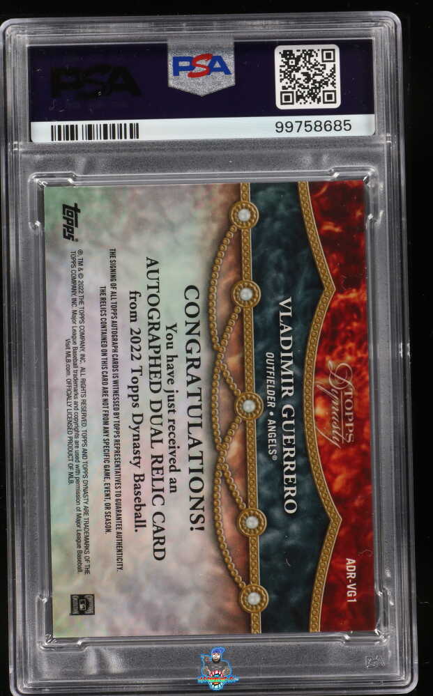 Back of 2022 Topps Dynasty Dual Relic Autograph Vladimir Guerrero #ADRVG1 /5