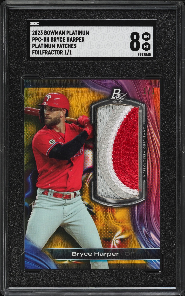 2023 Bowman Platinum Plat. Patches, Foilfractor 1/1 Bryce Harper #PPC-BH