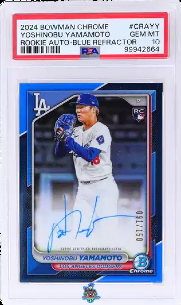 2024 Bowman Chrome Rookie Autograph Blue Refractor Yoshinobu Yamamoto #CRAYY /150