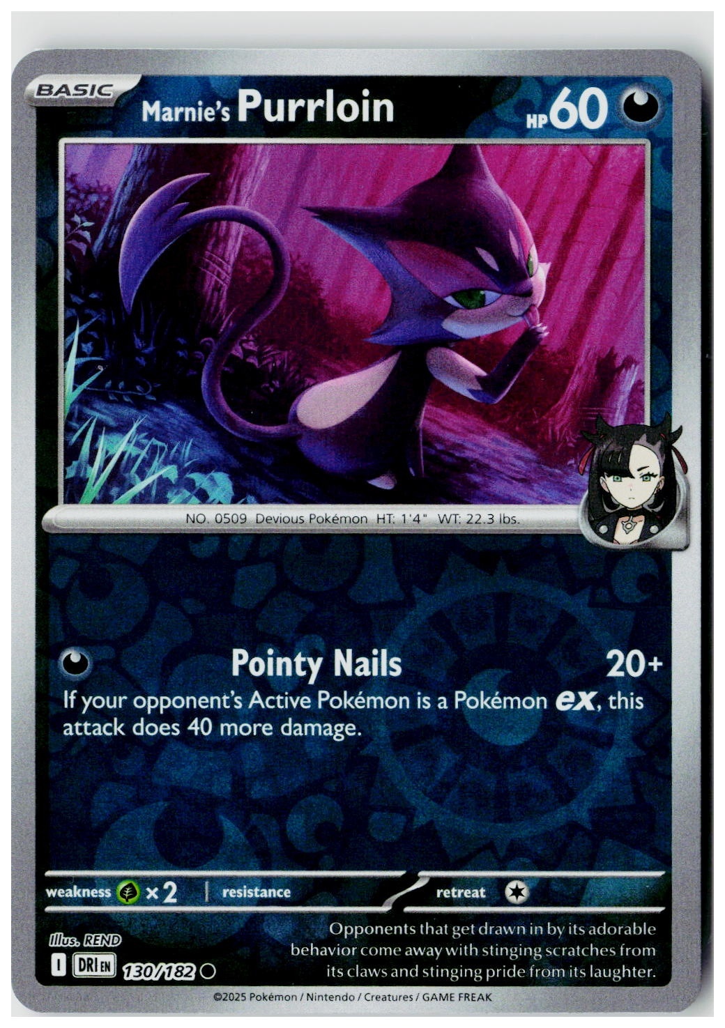 2025 Pokemon SV10: Destined Rivals Marnie's Purrloin Reverse Holo #130 /182