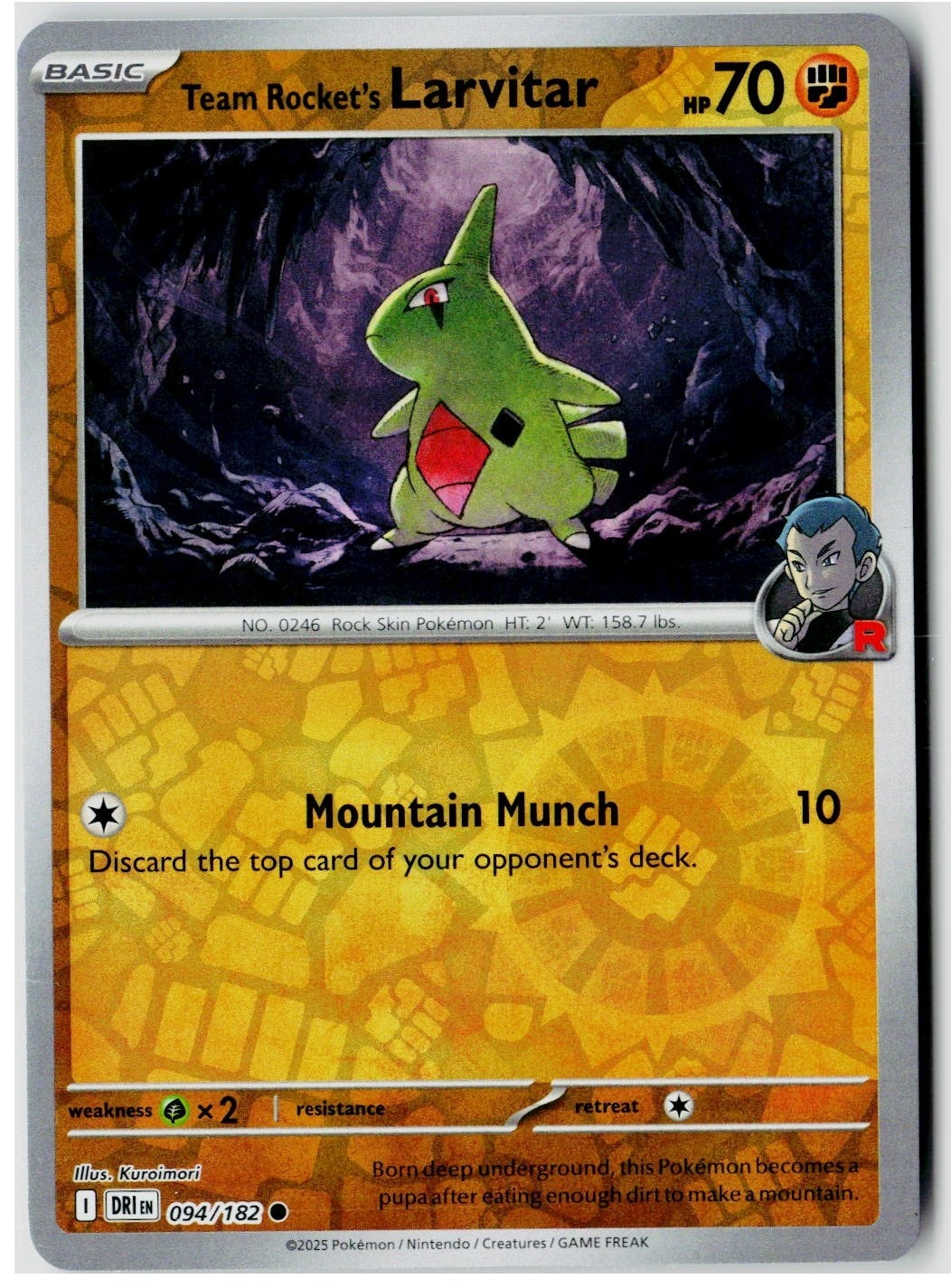 2025 Pokemon SV10: Destined Rivals Team Rocket's Larvitar Reverse Holo #094 /182