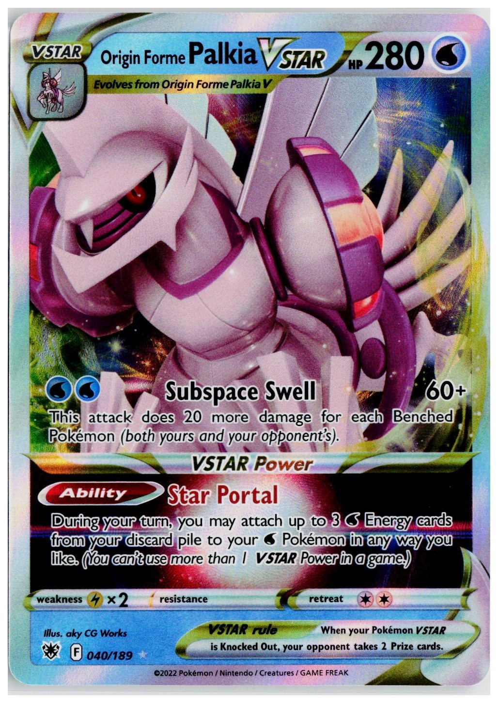 2022 Pokemon SWSH10: Astral Radiance #040 Origin Forme Palkia VSTAR