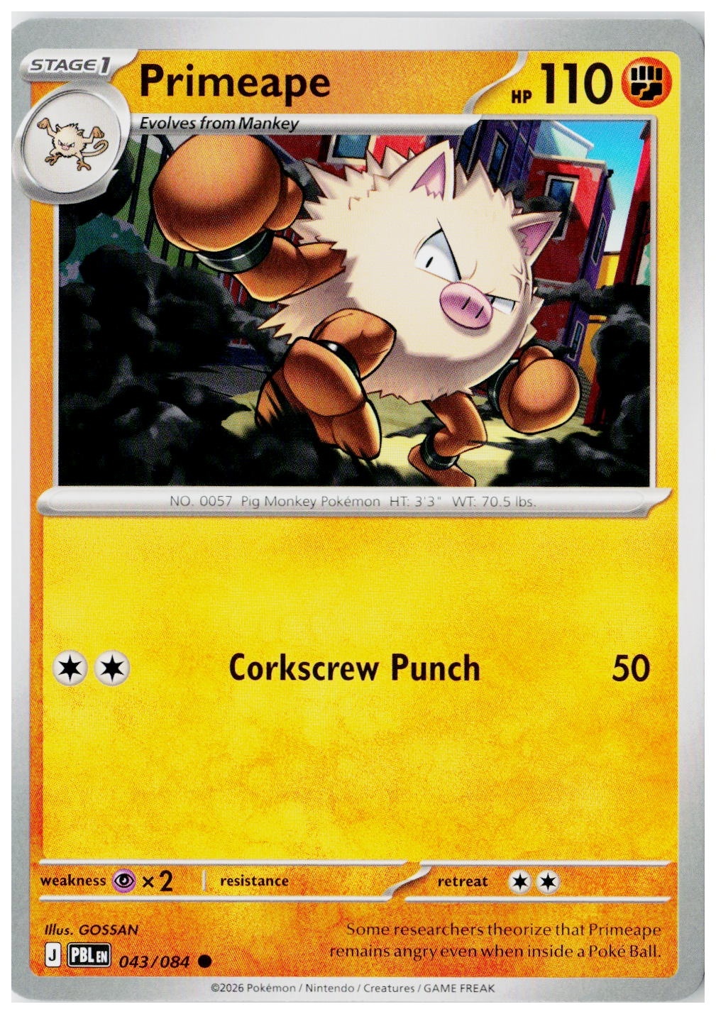 2026 Pokemon ME05: Pitch Black Primeape Holo #043 /84