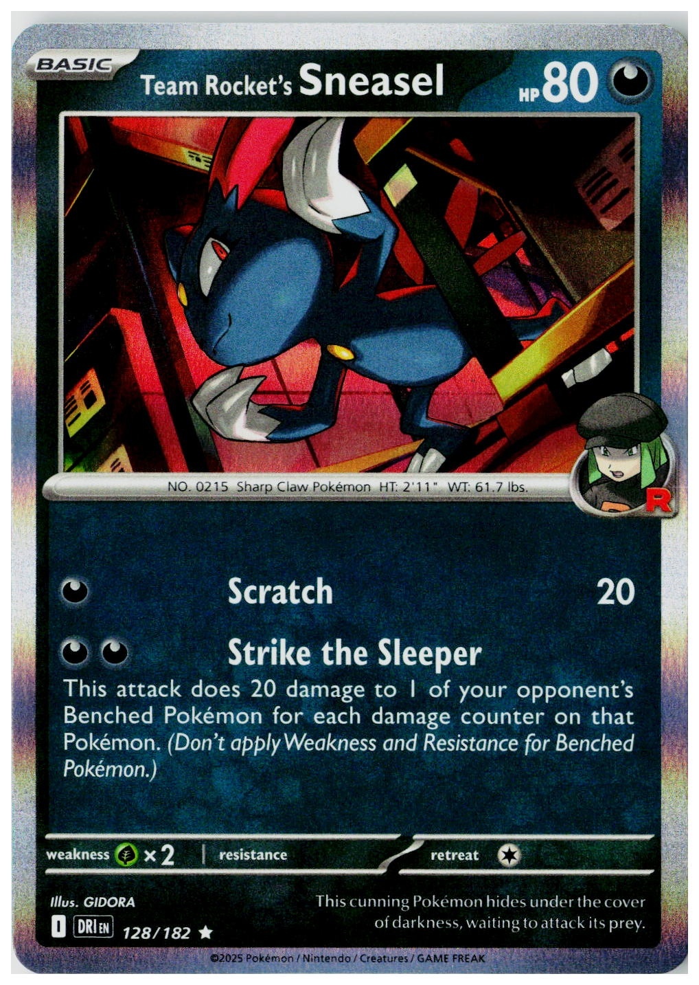 2025 Pokemon SV10: Destined Rivals Team Rocket's Sneasel Holo #128 /182