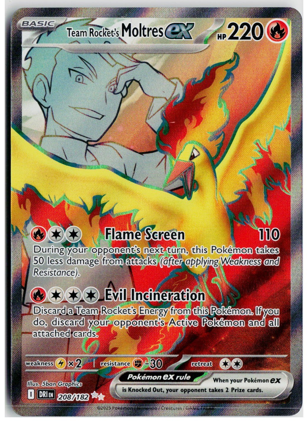 2025 Pokemon SV10: Destined Rivals #208 Team Rocket's Moltres ex
