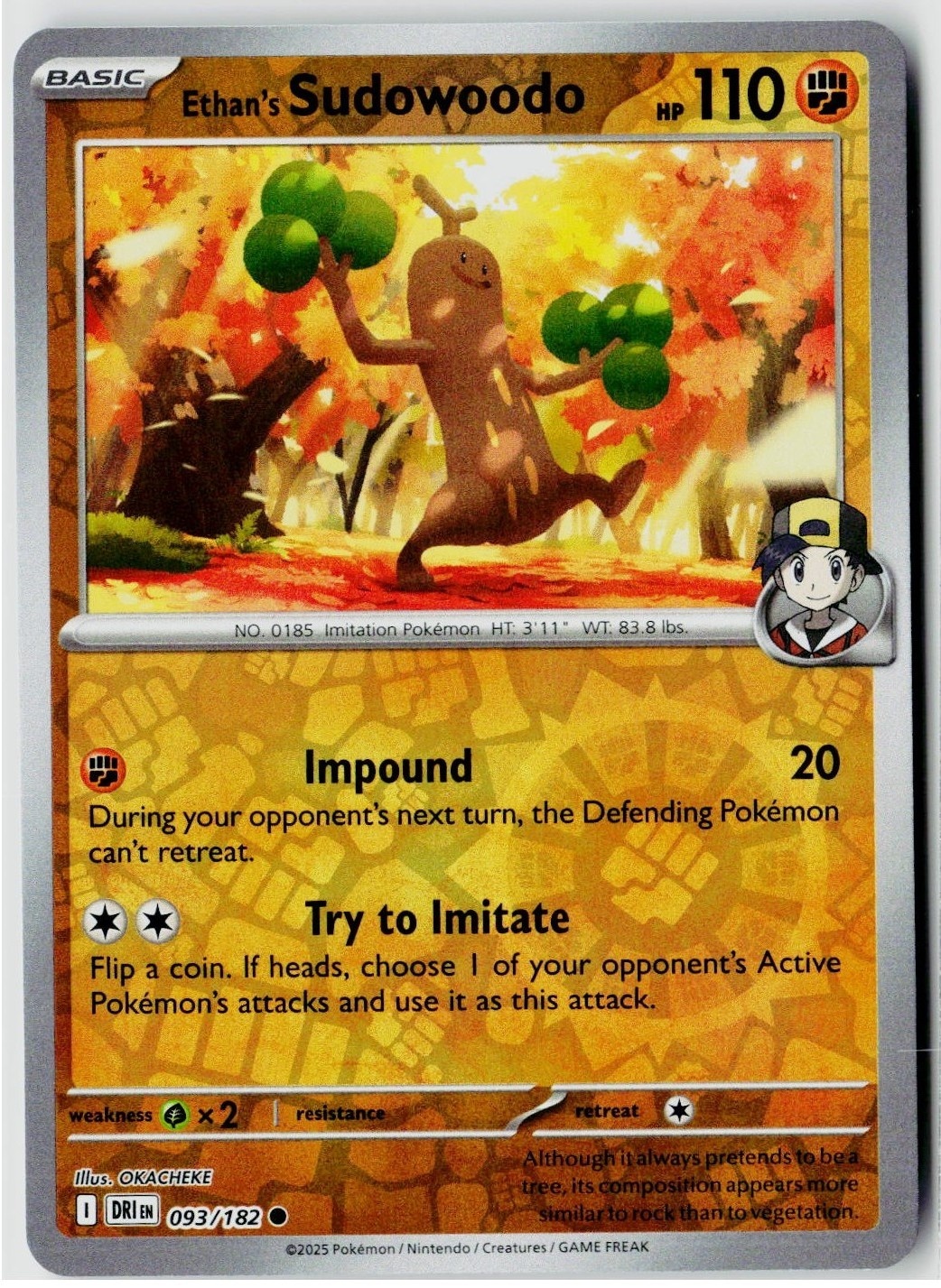 2025 Pokemon SV10: Destined Rivals Ethan's Sudowoodo Reverse Holo #093 /182