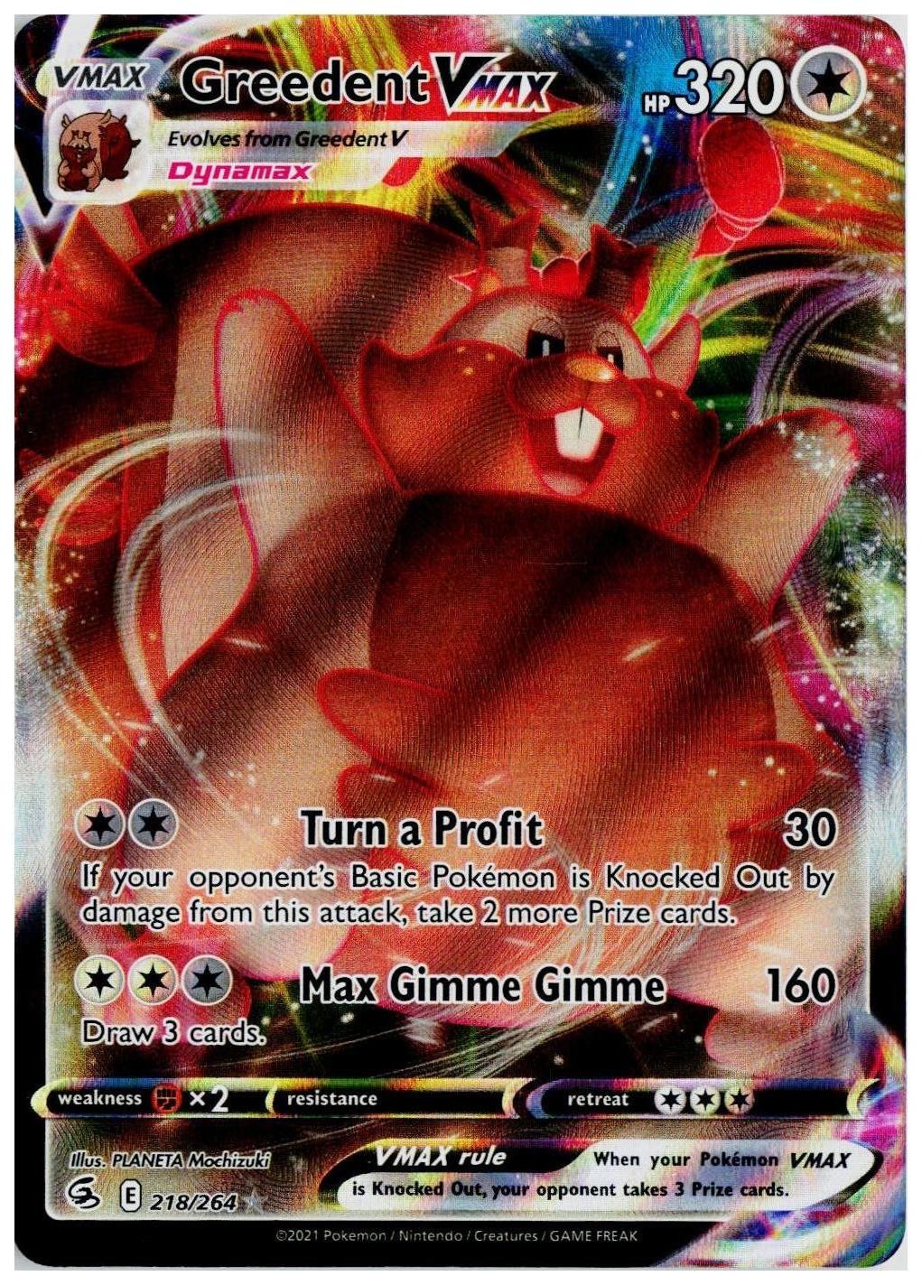 2021 Pokemon SWSH08: Fusion Strike #218 Greedent VMAX