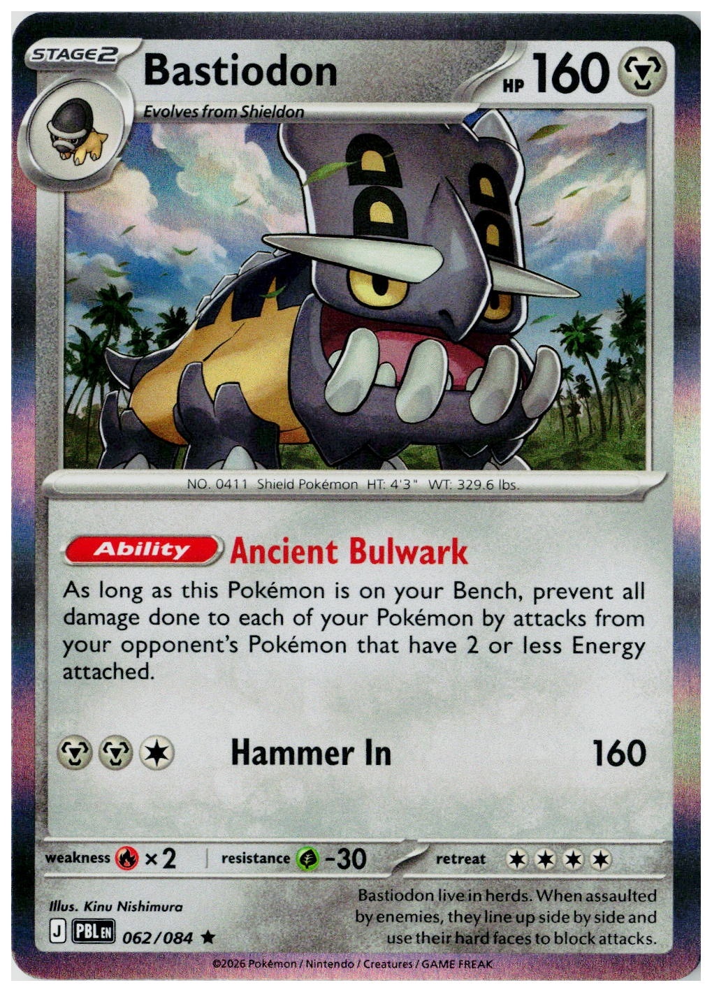 2026 Pokemon ME05: Pitch Black Bastiodon Holo #062 /84