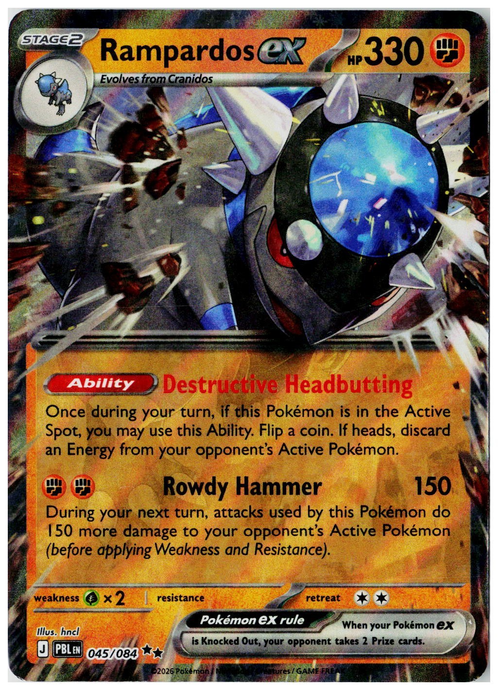 2026 Pokemon ME05: Pitch Black #045 Rampardos ex
