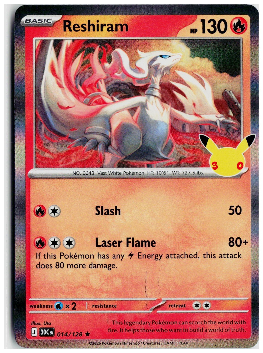 2026 Pokemon ME: 30th Celebration #014 Reshiram