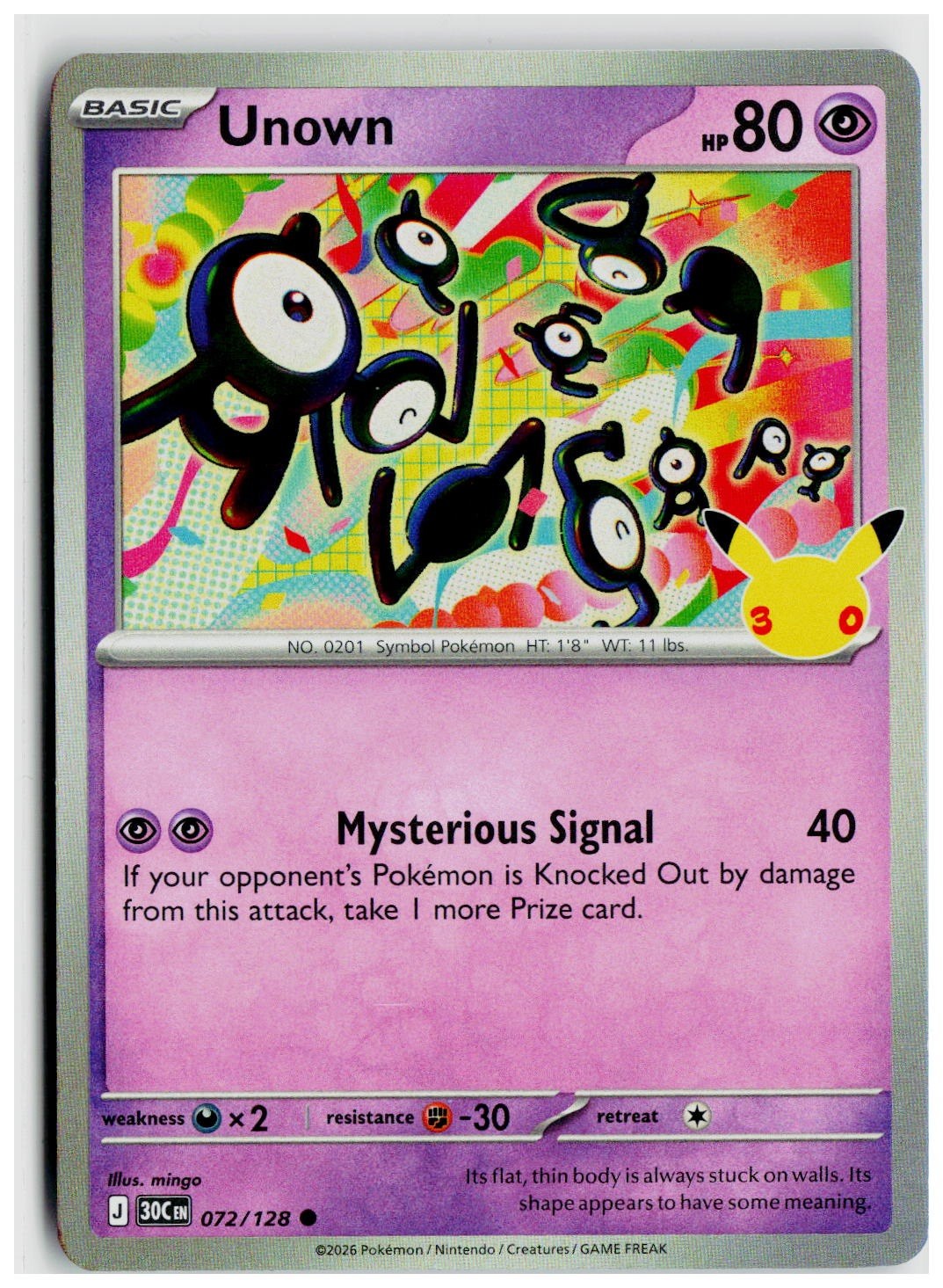 2026 Pokemon ME: 30th Celebration #072 Unown