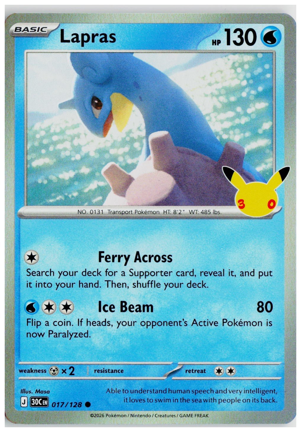 2026 Pokemon ME: 30th Celebration #017 Lapras