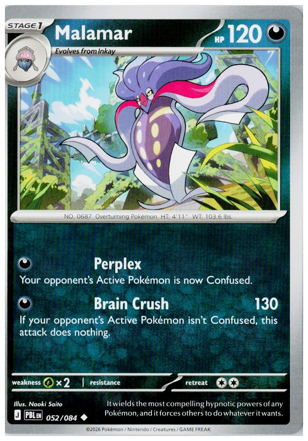 2026 Pokemon ME05: Pitch Black Malamar Holo #052 /84