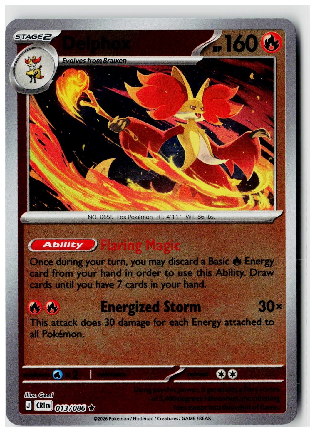 2026 Pokemon SV10: Destined Rivals Delphox Reverse Holo #013 /86