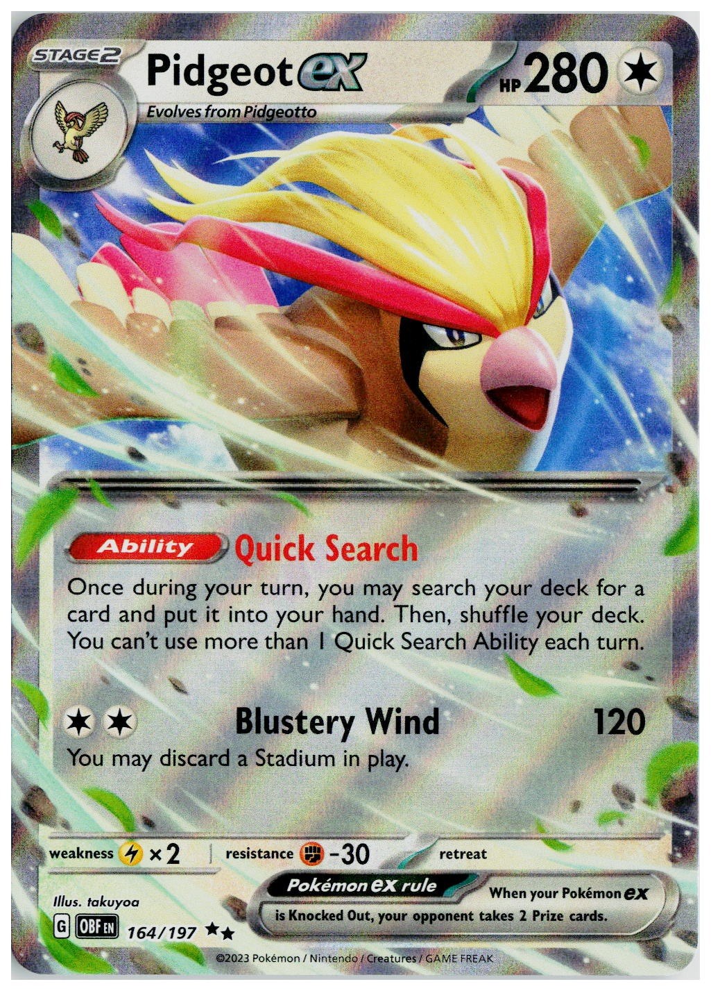 2023 Pokemon SV03: Obsidian Flames #164 Pidgeot ex