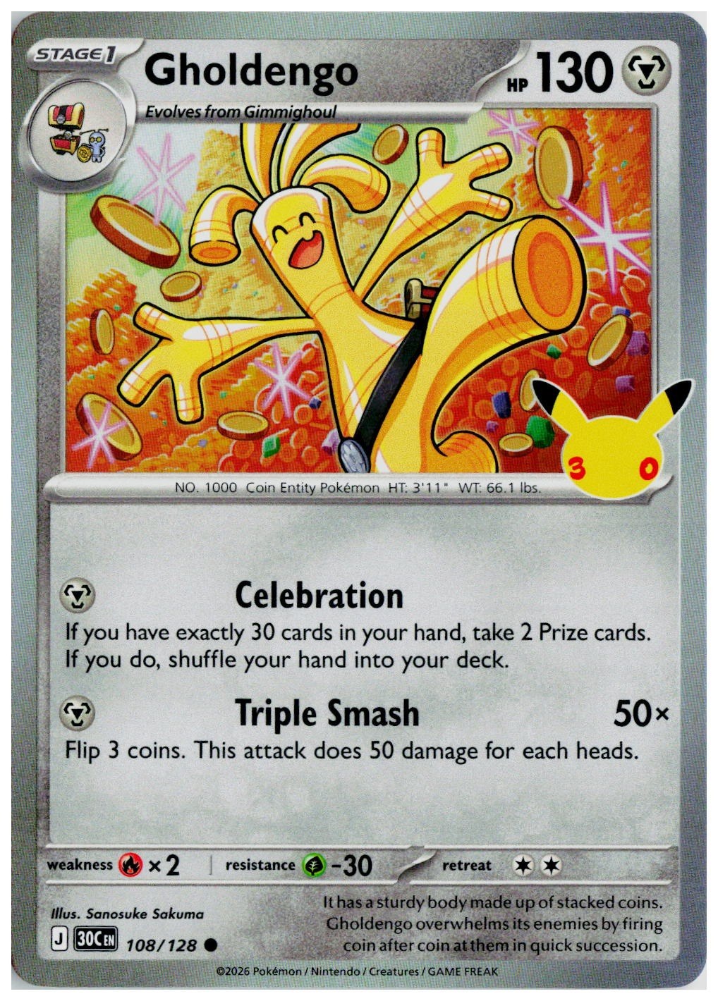 2026 Pokemon ME: 30th Celebration #108 Gholdengo