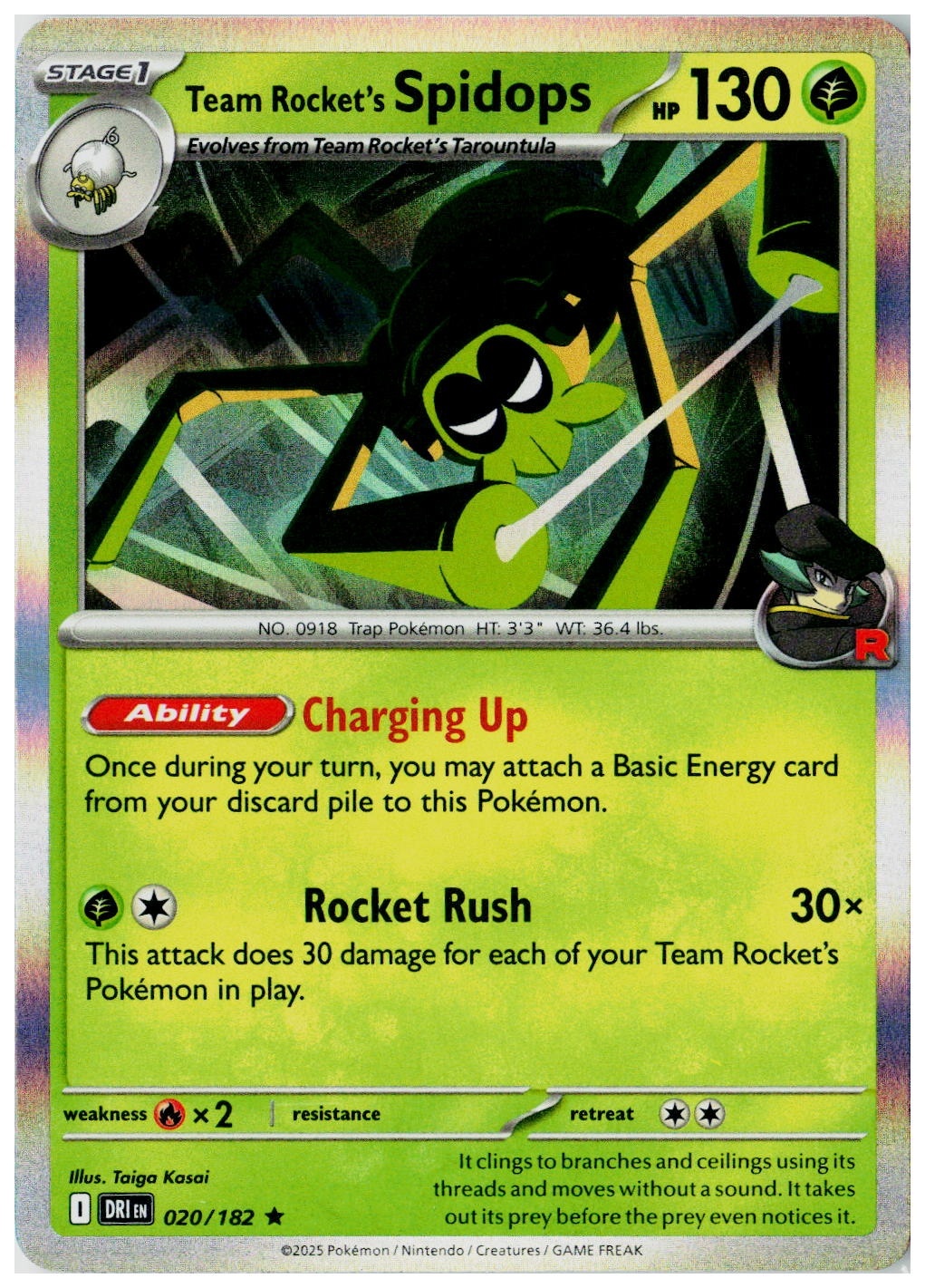 2025 Pokemon SV10: Destined RivalsDestined Rivals Team Rocket's Spidops Holo #020 /182