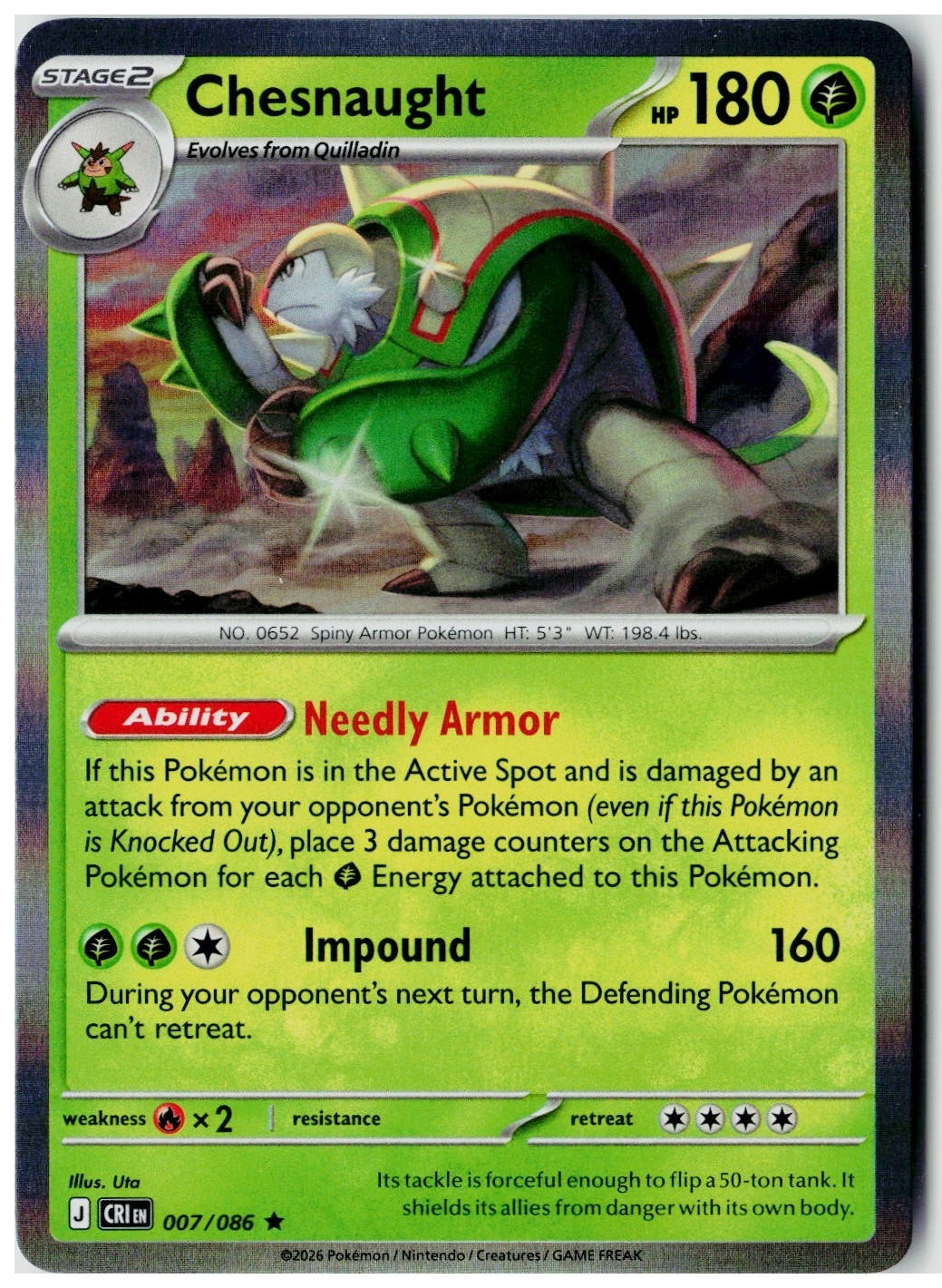 2026 Pokemon ME04: Chaos Rising Chesnaught Holo #007 /86