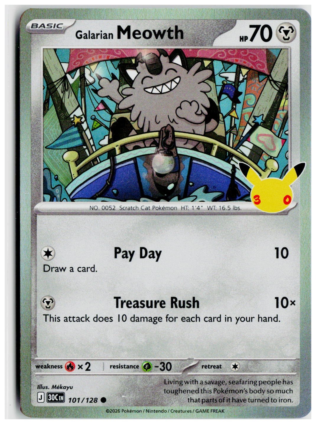 2026 Pokemon ME: 30th Celebration #101 Galarian Meowth