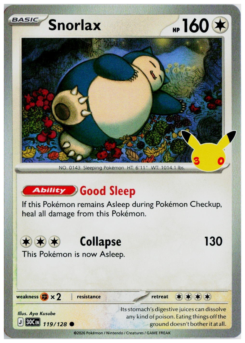 2026 Pokemon ME: 30th Celebration #119 Snorlax