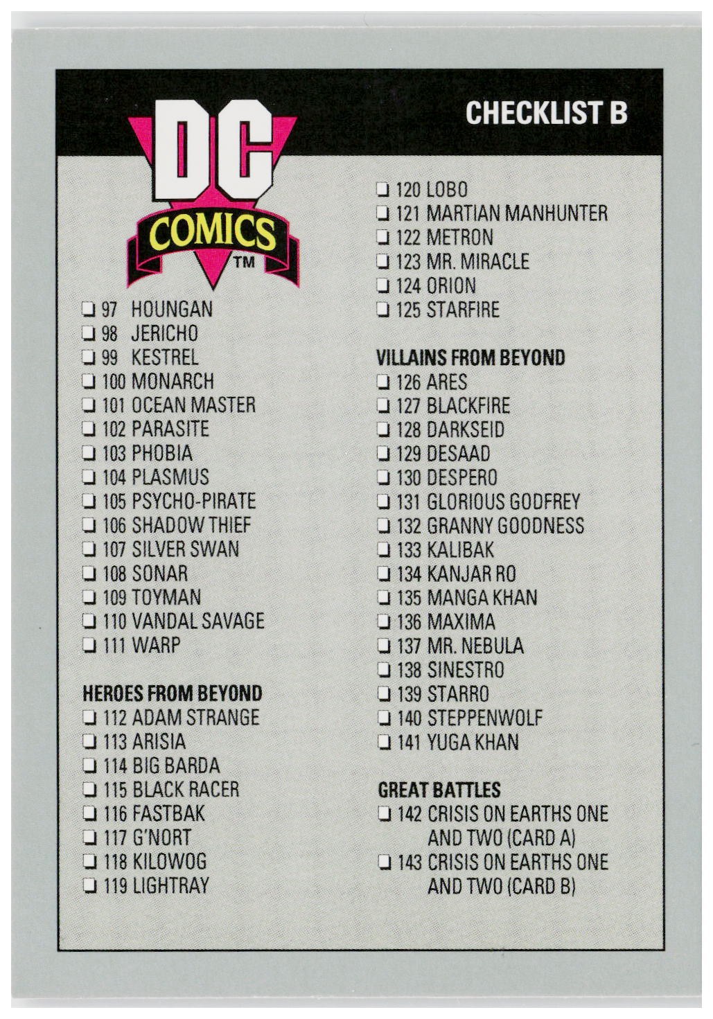 1992 Impel DC Cosmic #180 Checklist