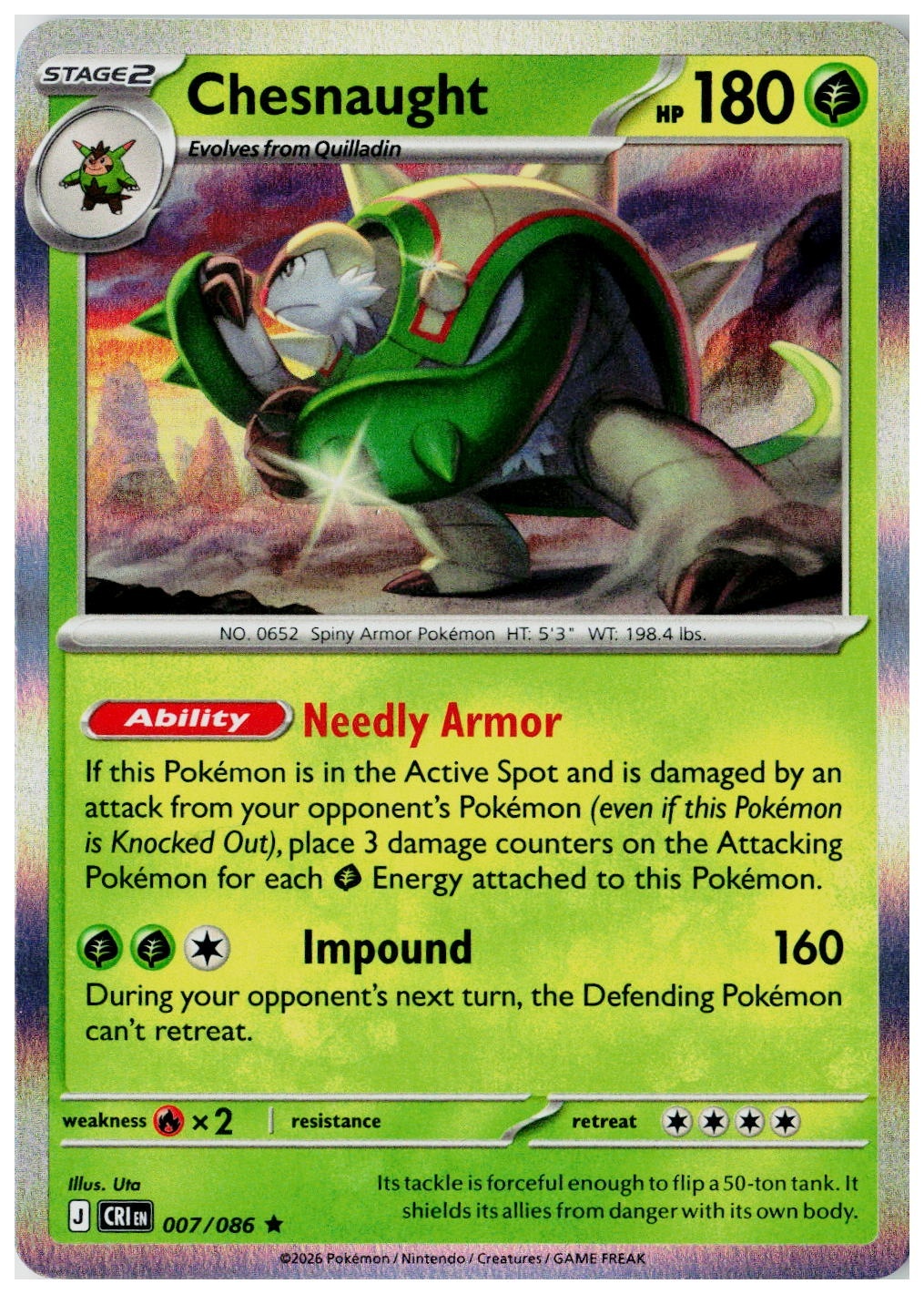 2026 Pokemon ME04: Chaos Rising Chesnaught Holo #007 /86