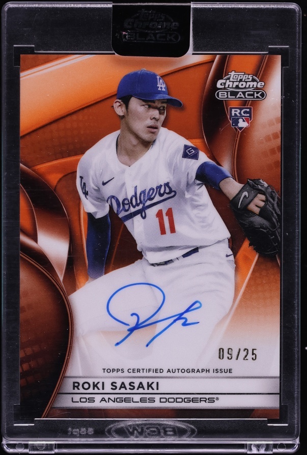 2025 Topps Chrome Black Orange Refractor Roki Sasaki ROOKIE AUTO /25 #CBA-RS