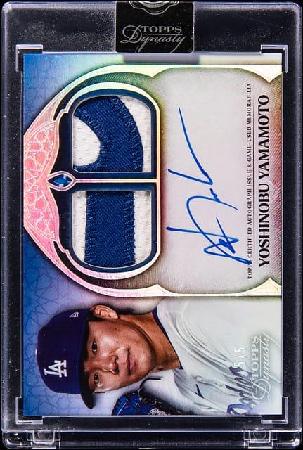 2025 Topps Dynasty Autograph Dual Relics Silver #ADR-YY Yoshinobu Yamamoto Signed Game-Used Patch Ca