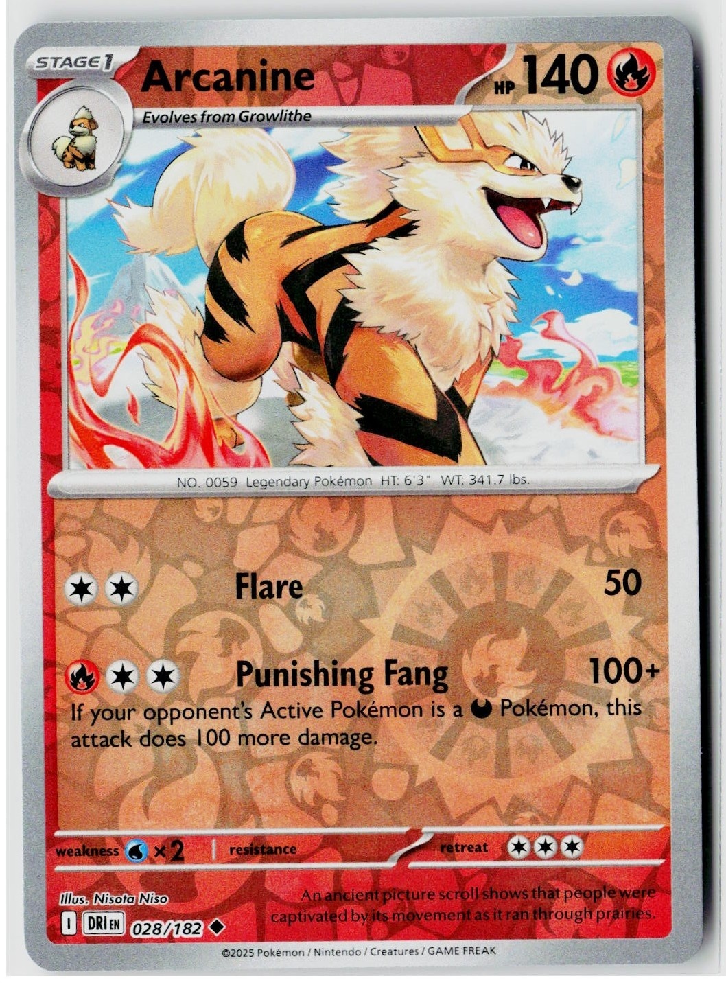2025 Pokemon SV10: Destined Rivals Arcanine Reverse Holo #028 /182