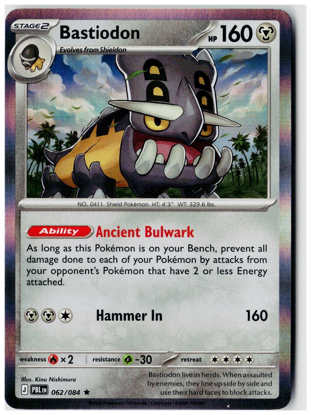 2026 Pokemon ME05: Pitch Black Bastiodon Holo #062 /84