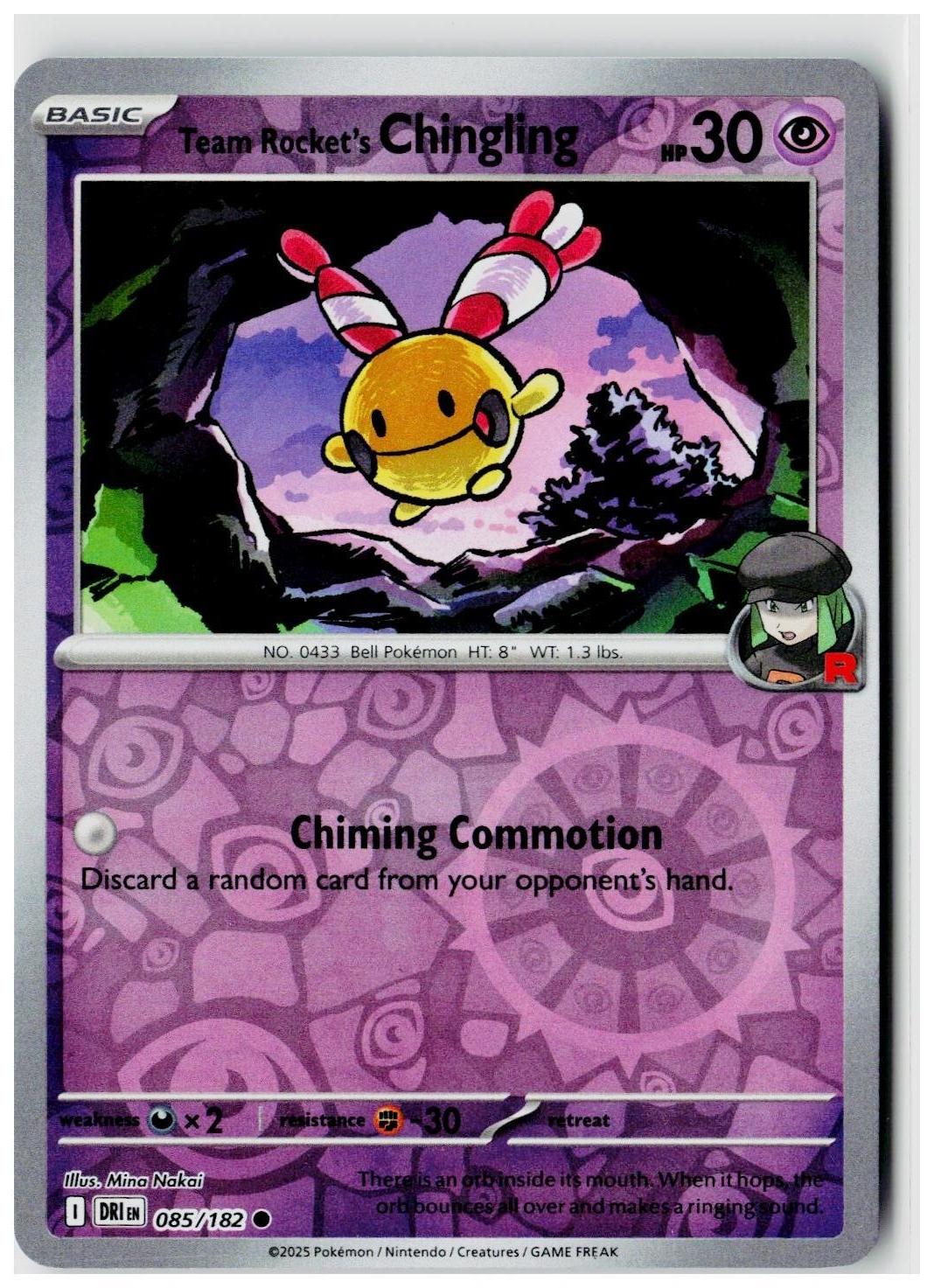 2025 Pokemon SV10: Destined Rivals Team Rocket's Chingling Reverse Holo #085 /182