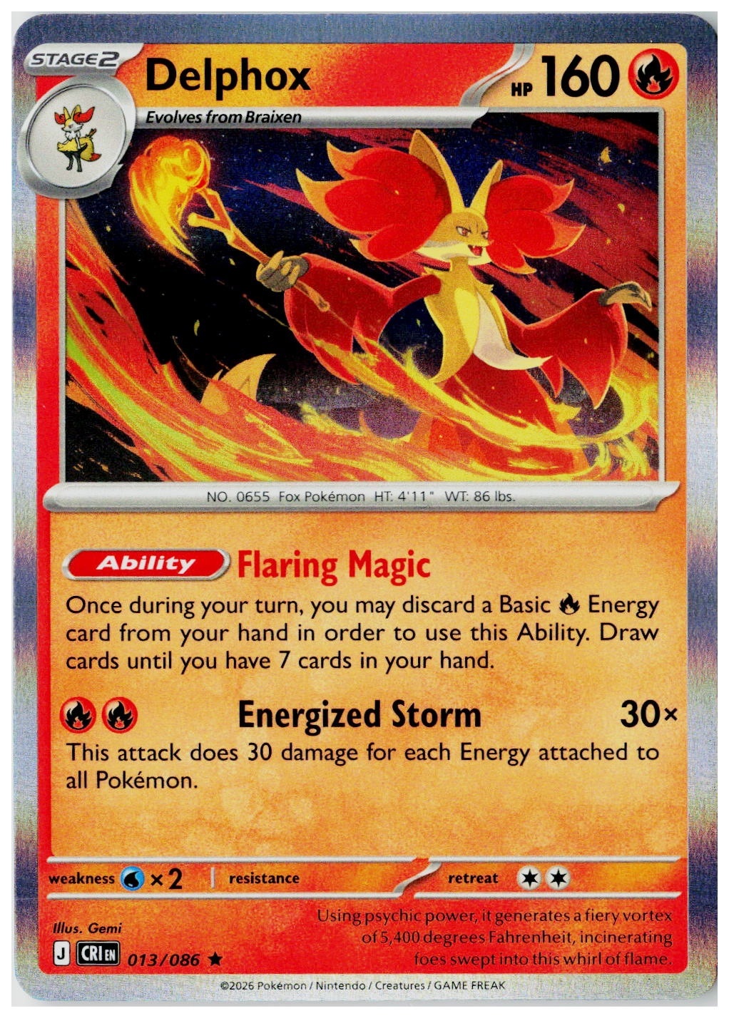 2026 Pokemon ME04: Chaos Rising Delphox Holo #013 /86