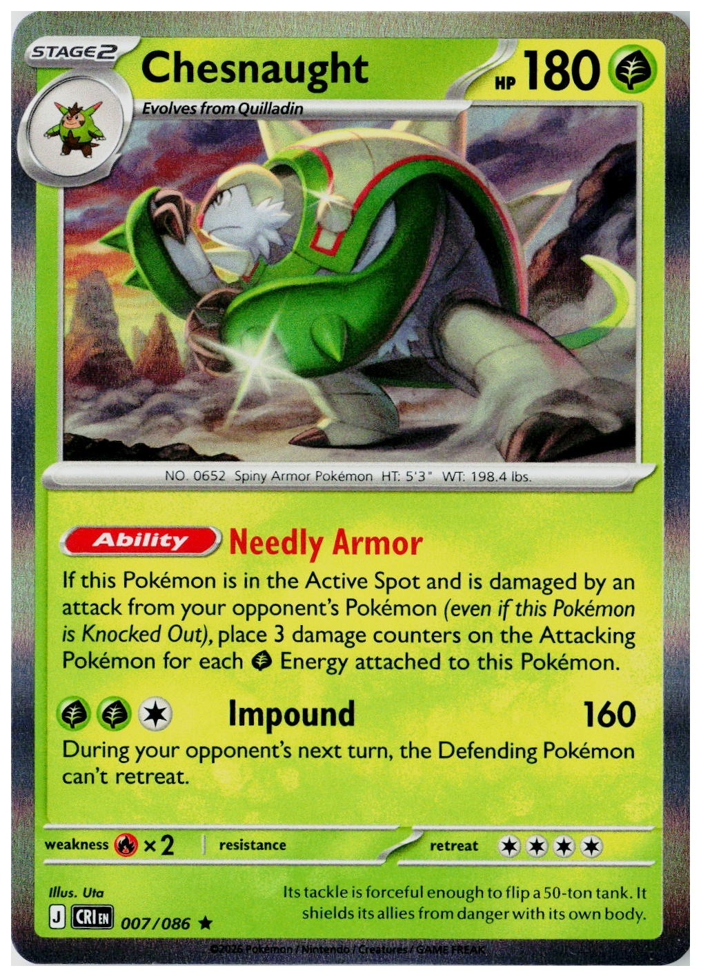 2026 Pokemon ME04: Chaos Rising Chesnaught Holo #007 /86