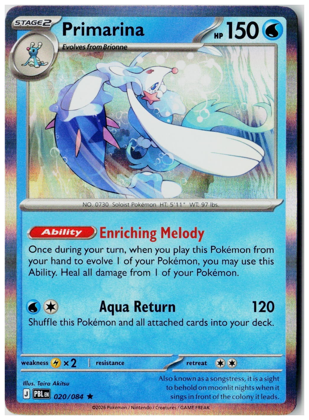 2026 Pokemon ME05: Pitch Black Primarina Holo #020 /84