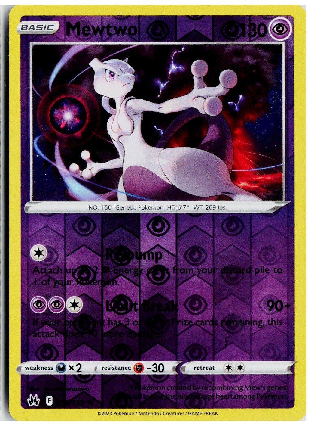 2019 Pokemon SWSH: Crown Zenith #059 Mewtwo