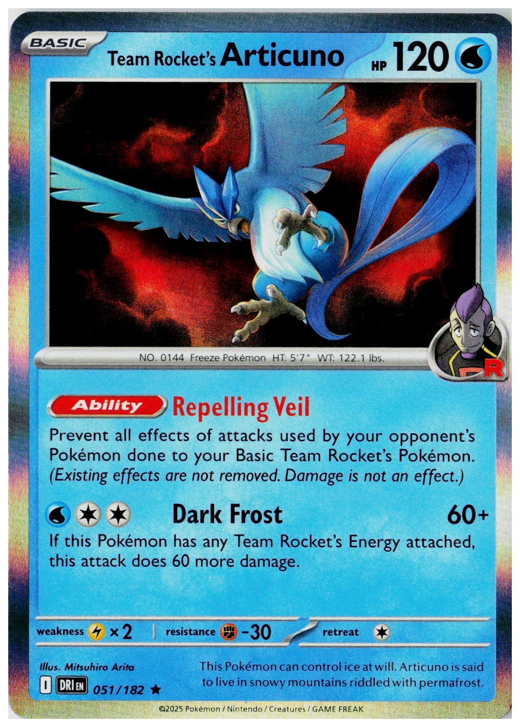 2025 Pokemon SV10: Destined Rivals Team Rocket's Articuno Holo #051 /182