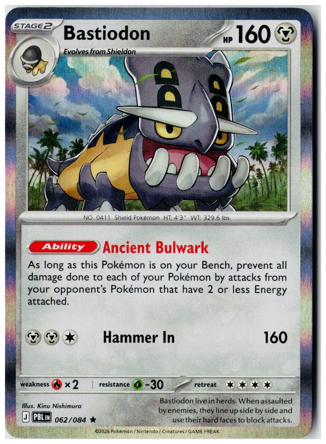 2026 Pokemon Pitch Black Bastiodon Holo #062/084 /84